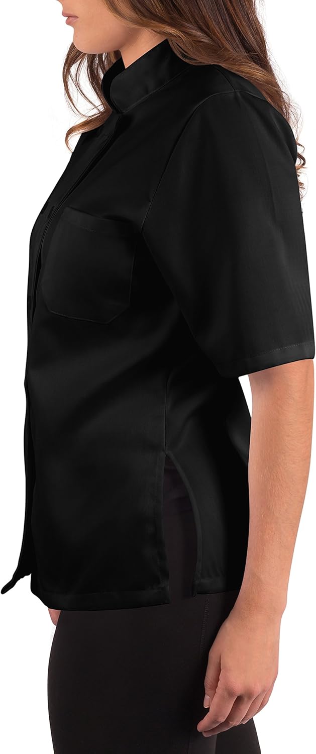 Womens Black Classic Short Sleeve Chef Coat: Clothing