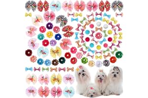 FineCheer 100 Pcs Assorted Dog Hair Bows for Small Size Dog Pet Bows with Rubber Band Bulk for Puppy Yorkie Dog Hair Accessories