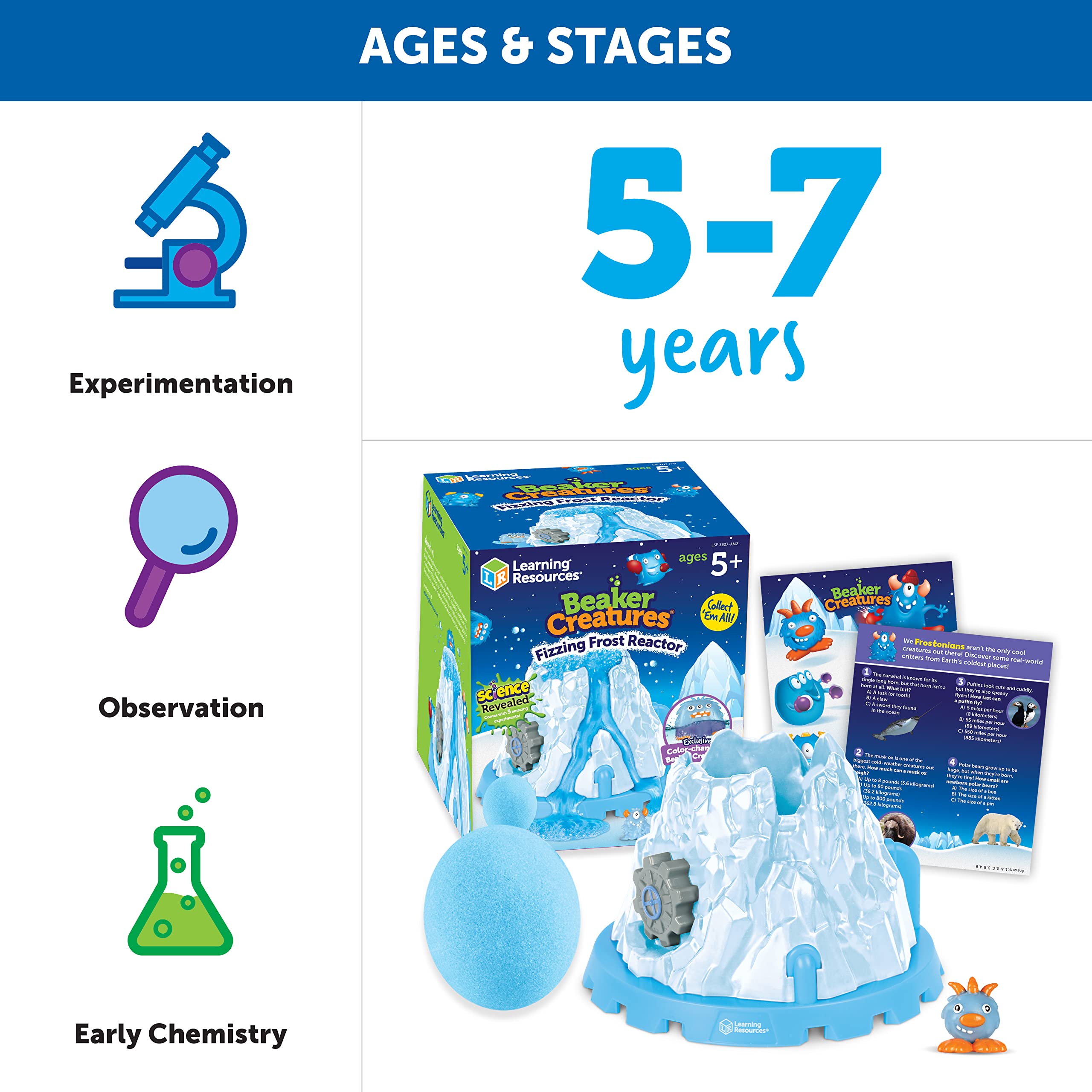 Learning Resources Beaker Creatures Fizzing Frost Reactor - 6 Pieces, Ages 5+ Volcano Science Kit for Kids, STEM Toys, Science Experiments for Kids