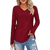 YUCOLEN Womens Tunic Tops for Leggings Loose Fit Long Sleeve Shirts with Thumb Holes Cotton V-Neck T-Shirts