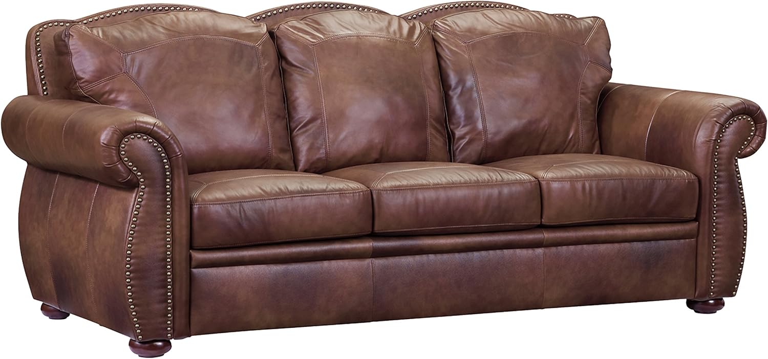 Amazon Com Oliver Pierce Casey Top Leather Sofa Brown Kitchen