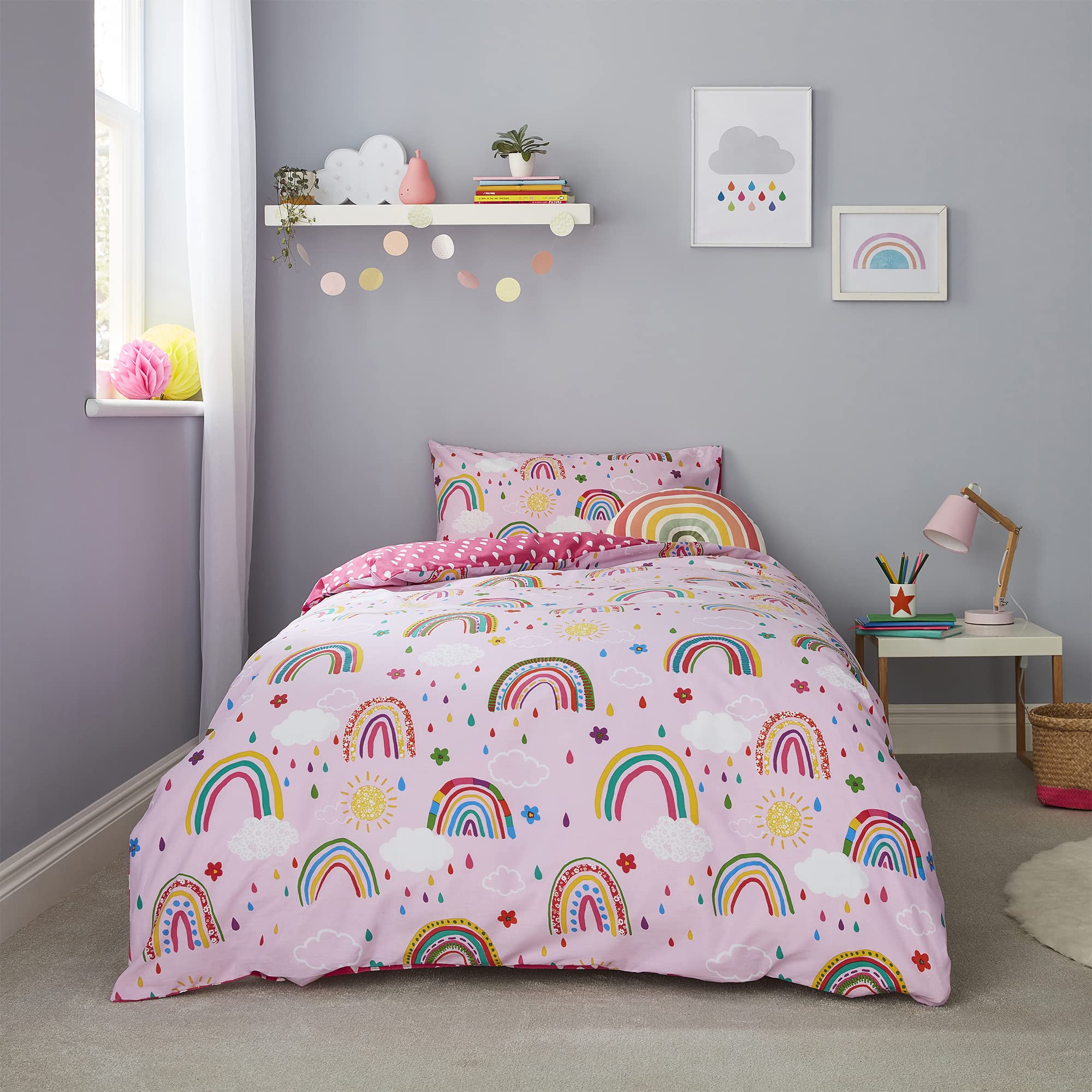 Silentnight Healthy Growth Rainbow Kids Duvet Set - Toddler Childrens Boys Girls Cute Bedding - Machine Washable Duvets Quilts Bed Covers Sets, Double