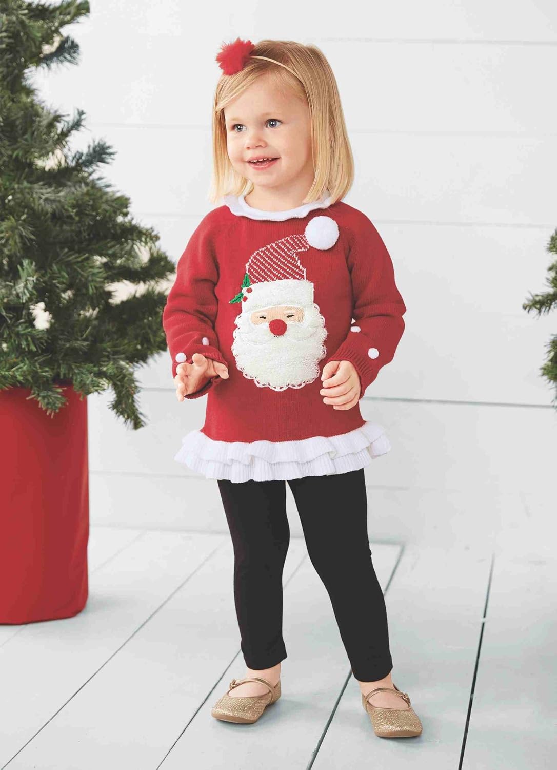 Infant/Toddler Mud Pie Womens Red Santa Christmas Ruffle Sweater