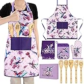 Funnymoom 10 Pcs Valentines Day Hummingbird Kitchen Gift Set for Women Include Apron Oven Mitts Pot Holder Dish Towel Cooking Utensil Kit