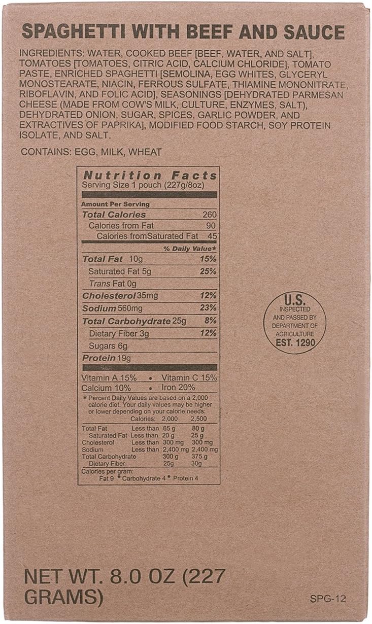 MRE Entree Spaghetti with Meat Sauce