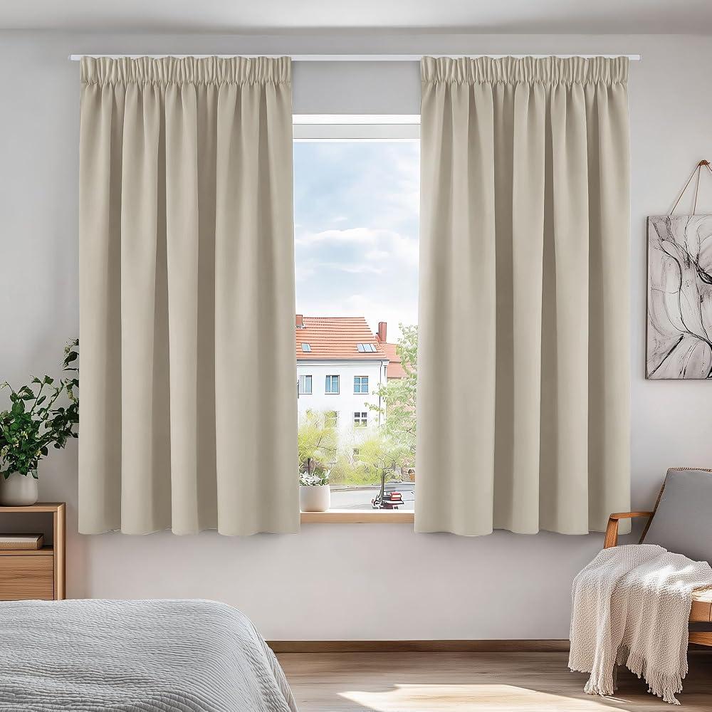 Deconovo Room Darkening Curtains 2 Panels 52x54 Light Beige Thermal