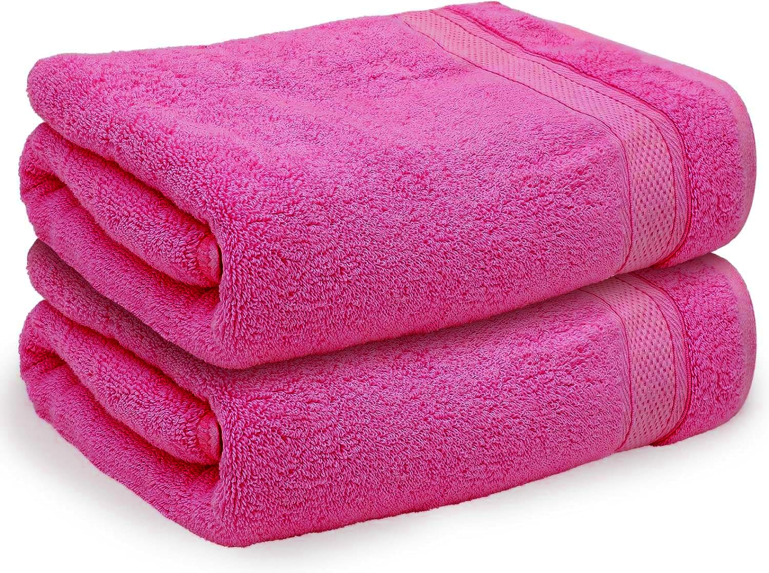TEXTILESY Pack of 2 Large Bath Sheet Towel Set- 75 x 150 cm-500 cm-100% Cotton Bath Sheet Towels Quick Dry & Absorbent (Cotton, Hot Pink)