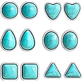 9-20 Pairs Turquoise Stud Earrings for Women Bohemian Western Gemstone Oval Round Flower Square Turquoise Earrings Statement Ethnic Boho Jewelry