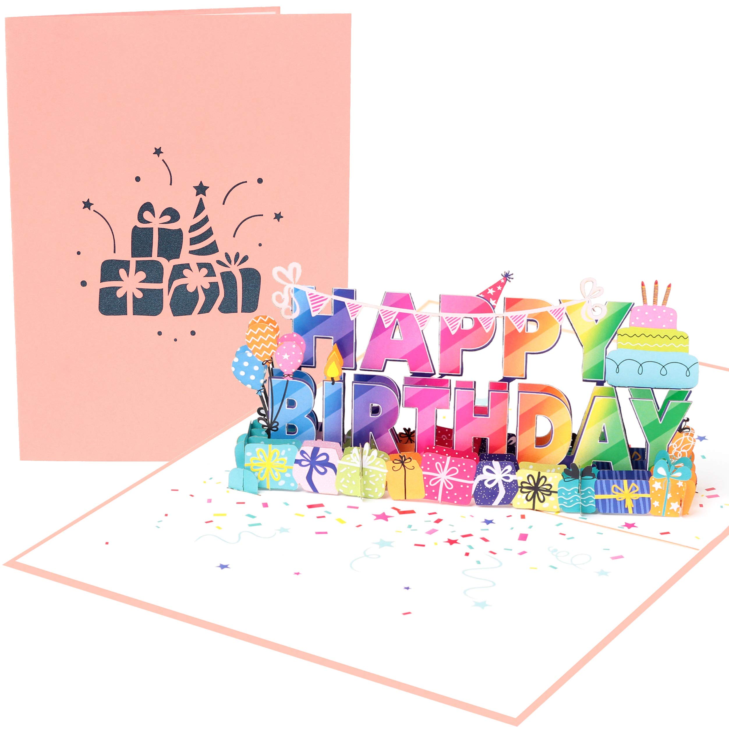 PopLife® "Happy Birthday! 3D Pop Up Card - Big Happy Birthday Sign, B-day Message, Surprise Card - for Husband and Wife, for Son, for Boyfriend and Girlfriend, for In-laws, for Friend, for Teacher