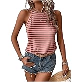 SOLY HUX Women's Casual Striped Tank Top Sleeveless Crew Neck Halter Ribbed Summer Tops