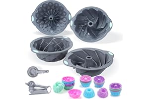 Tongjude 69 Pieces Silicone Fluted Cake Pans, 6 Cups Tube Baking Pan, Silicone Molds for Homemade Cake and Bread, Baking Cups, Non-Stick Kitchen Oven Baking Pans, Grey