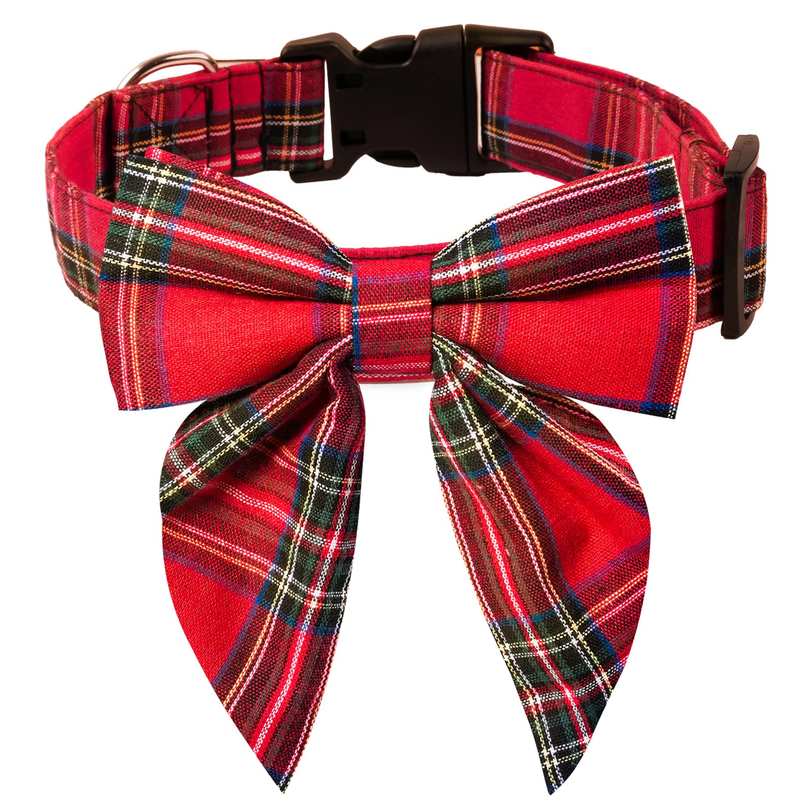 Photo 1 of XIGOUPT Christmas Dog Collar with Bow Tie?Red Green Plaid Christmas Bowtie for Girls & Boys?Adjustable Holiday Puppy Collars for Small Medium Large Dogs Pets Gift