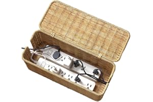 Handmade Rattan Cable Management Box, Under Desk Cable Organiser Box for Offices, Home, Breathable Cable Tidy Case with Lid 2