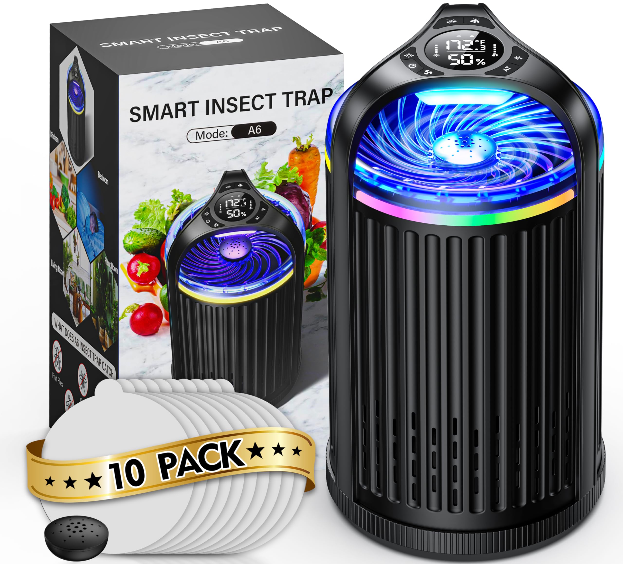 Photo 1 of Fruit Fly Traps for Indoors, 2025 New Gnat Traps for House Indoor with UV&Blue Bug Light, Bug Zapper Flying Insect Trap for Fruit Flies, Gnats,Plants Moths with 10 PCS Refill-Black