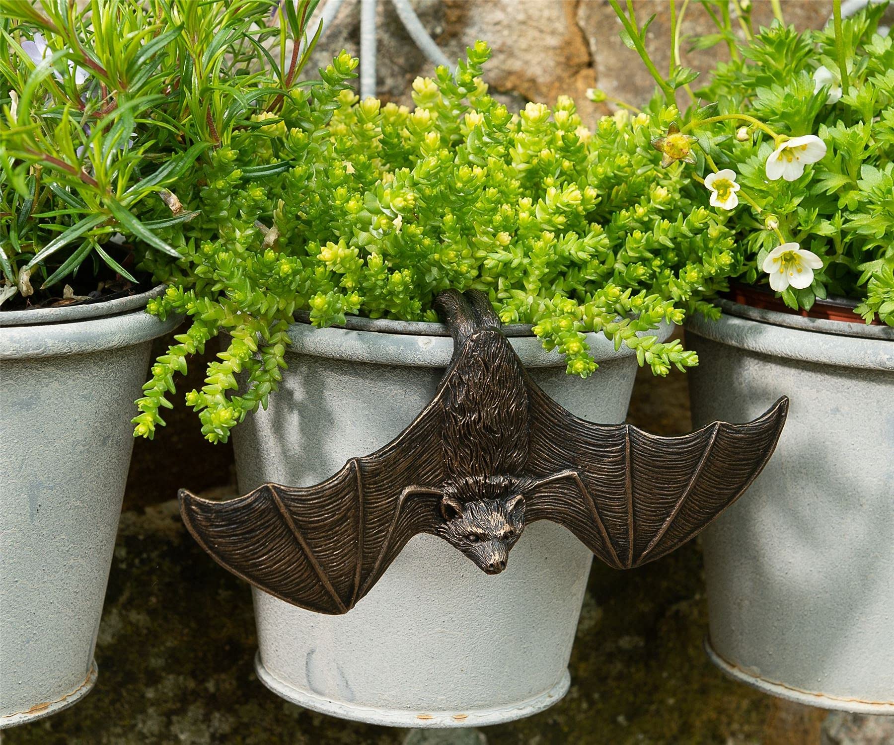Antique Bronze Coloured Bat Pot Buddy Pot Hanger - Decorative Hanging Garden Ornament - Flower Planter Figurine…