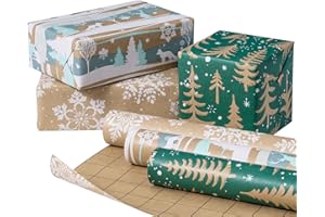 RUSPEPA Christmas Wrapping Paper Rolls with Tags and Jute String - 17 inches x 10 feet per Roll, Total of 3 Rolls