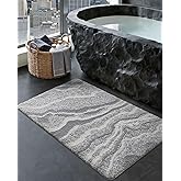 DEXI Bathroom Rug Mat 17x30, Soft and Absorbent Marble Bath Mats for Bathroom, Non Slip Machine Washable Bathmat for Shower Floor, Tub, Sink, Grey