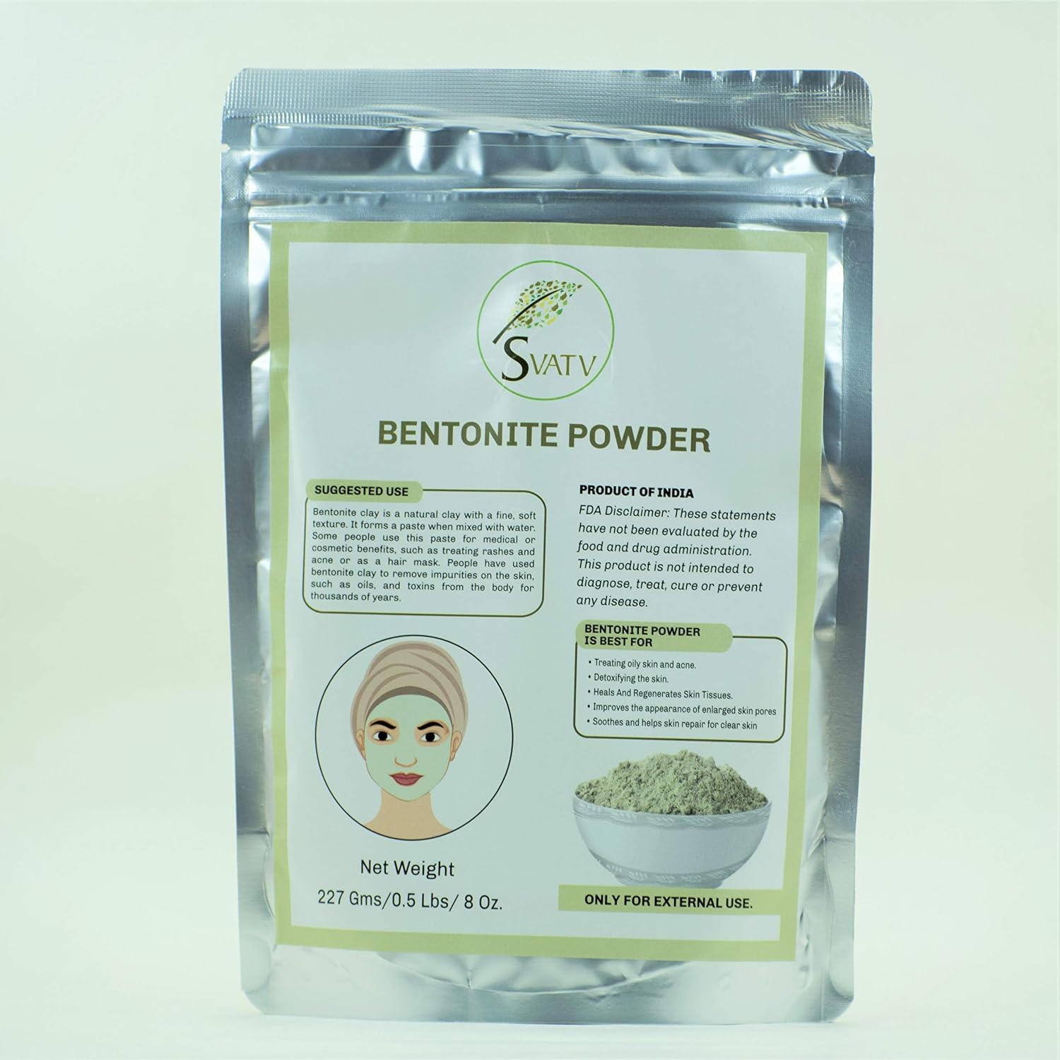 SVATV Bentonite Clay Powder Natural Face Packs and Face Mask Formulations Nourishes Exfoliants