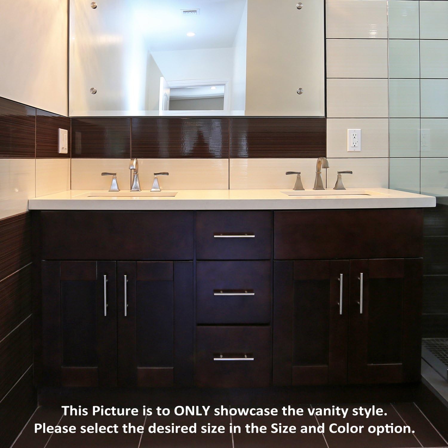 Espresso Shaker 60" Vanity Double Sink Base With 3 Center Drawers