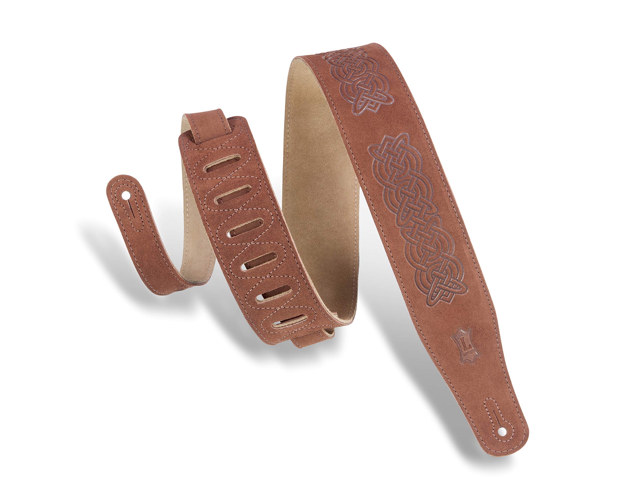 Levy's Leathers 2.5" Suede Leather Guitar Strap Celtic Knot Emboss Design; Brown MS26CK-BRN
