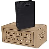 Prime Line Packaging Black Gift Bags, Mini Paper Bags with Handles for Small Business, Boutiques, Shopping, Goodies, Retail Stores, Merchandise, Bulk, 6x3x9, 50 Pack