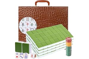 Mahjong Set,Chinese Mahjong Game Set with Carrying Travel Case, 1.5'' Large 146 Tiles with Arabic Numerals, 3 Dices, A Wind I