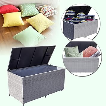 Wolketon® XXL Garten Kissenbox Auflagenbox Gartenbox Aufbewahrungsbox bis 150 kg belastbar (950L Grau)