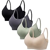 Angelhood Sports Cami Bras Pack for Women - Basic V-Neck Padded Seamless Bras with No Underwire
