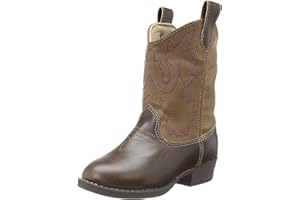 Baby Deer, Faux-leather, Rubber-soled, Kids Pointed Toe Western Boot for Boy or Girl Children with Ornamental Cowboy Stitching