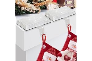 NEOGULY 2 Pack Glitter Metal Christmas Stocking Holders for Mantle Heavy Duty Stocking Hangers Stocking Hook Christmas Ornaments with Protective Pad for Counter Tables Window Fireplace Mantle (Silver)