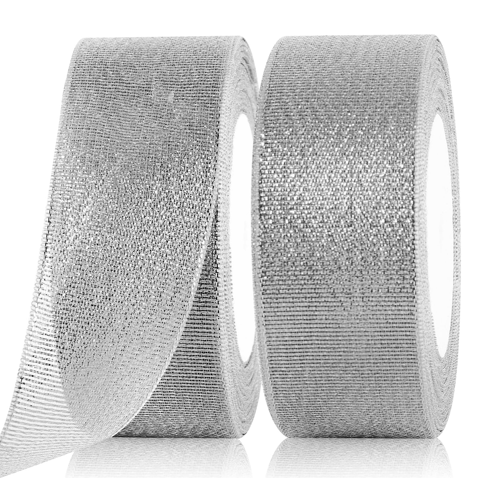 GXFCING Silver Organza Ribbon 40mm, 44m Glitter Gold Christmas Ribbon for Gift Wrapping, Crafts, DIY Sewing, Cakes, Weddings, Christmas, Easter, Party Decorations, 22m/roll