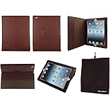 Bear Motion (TM) Genuine Leather Case for iPad 2 / iPad 3 (the New iPad) with 3-in-1 built-in Stand - Support Smart Cover Function(Brown)