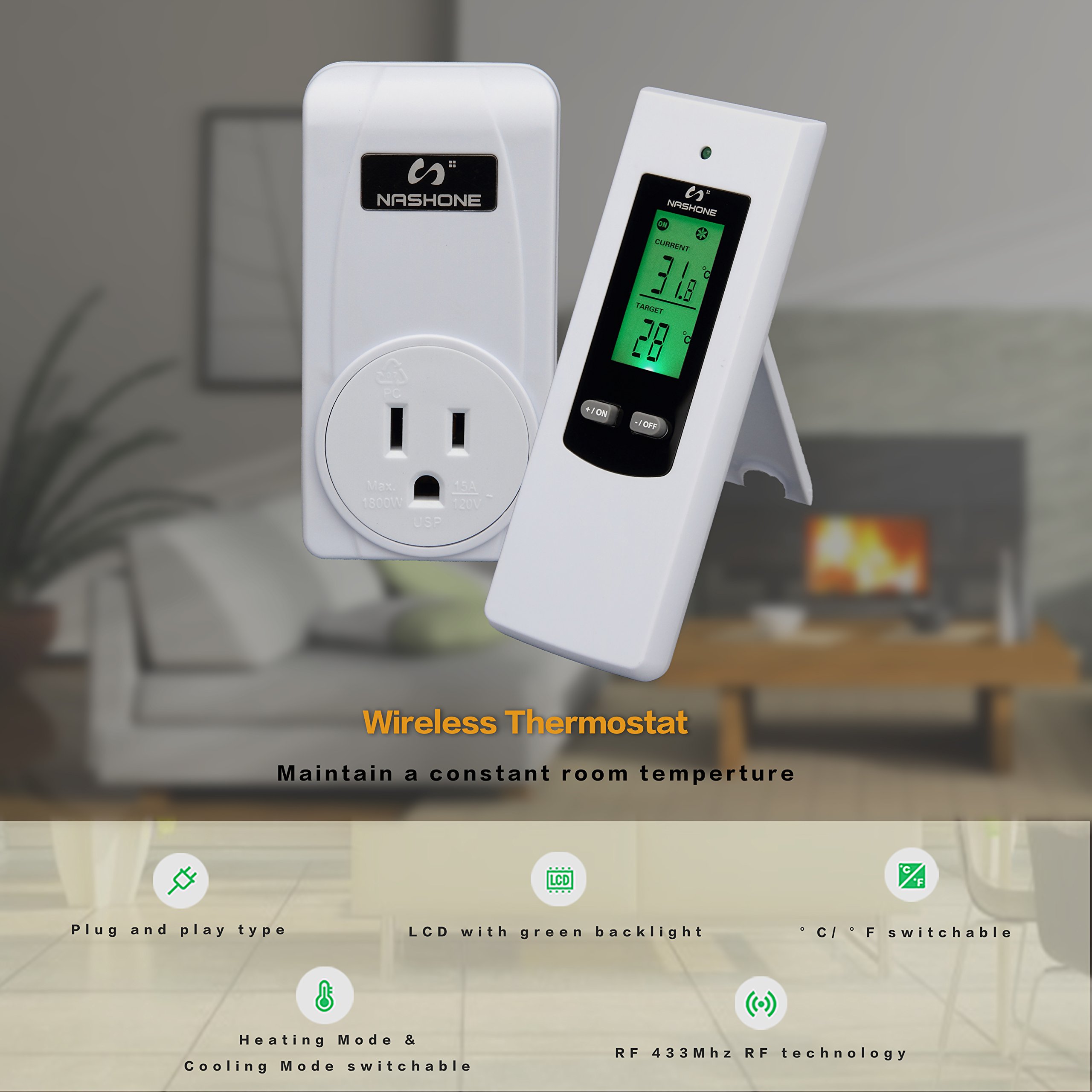 Nashone Wireless Temperature Controller,Electric Thermostat with Remote