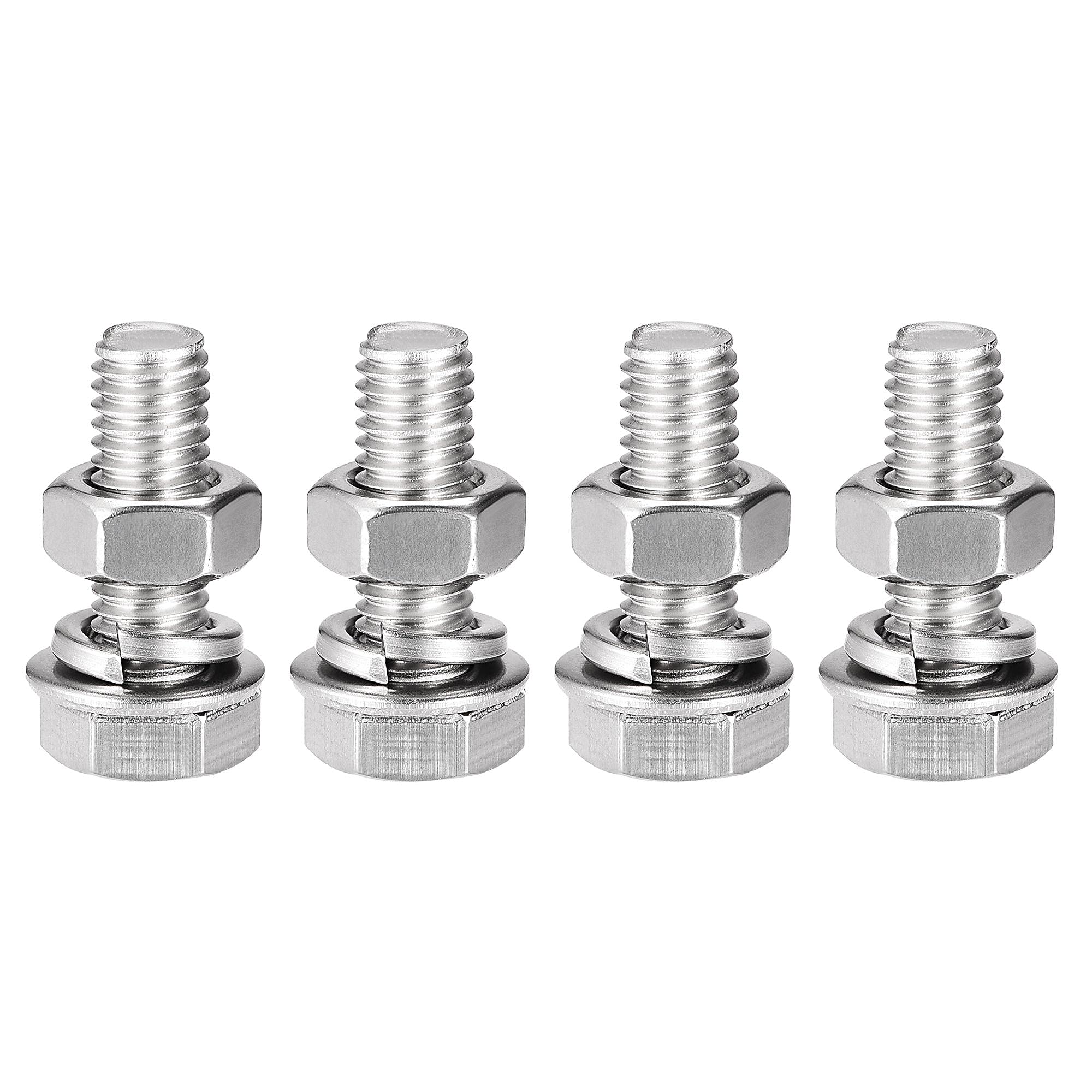 sourcing map M8 x 25mm Hex Head Screws Bolts, Nuts, Flat & Lock Washers Kits, 304 Stainless Steel Fully Thread Hexagon Bolts 4 Sets