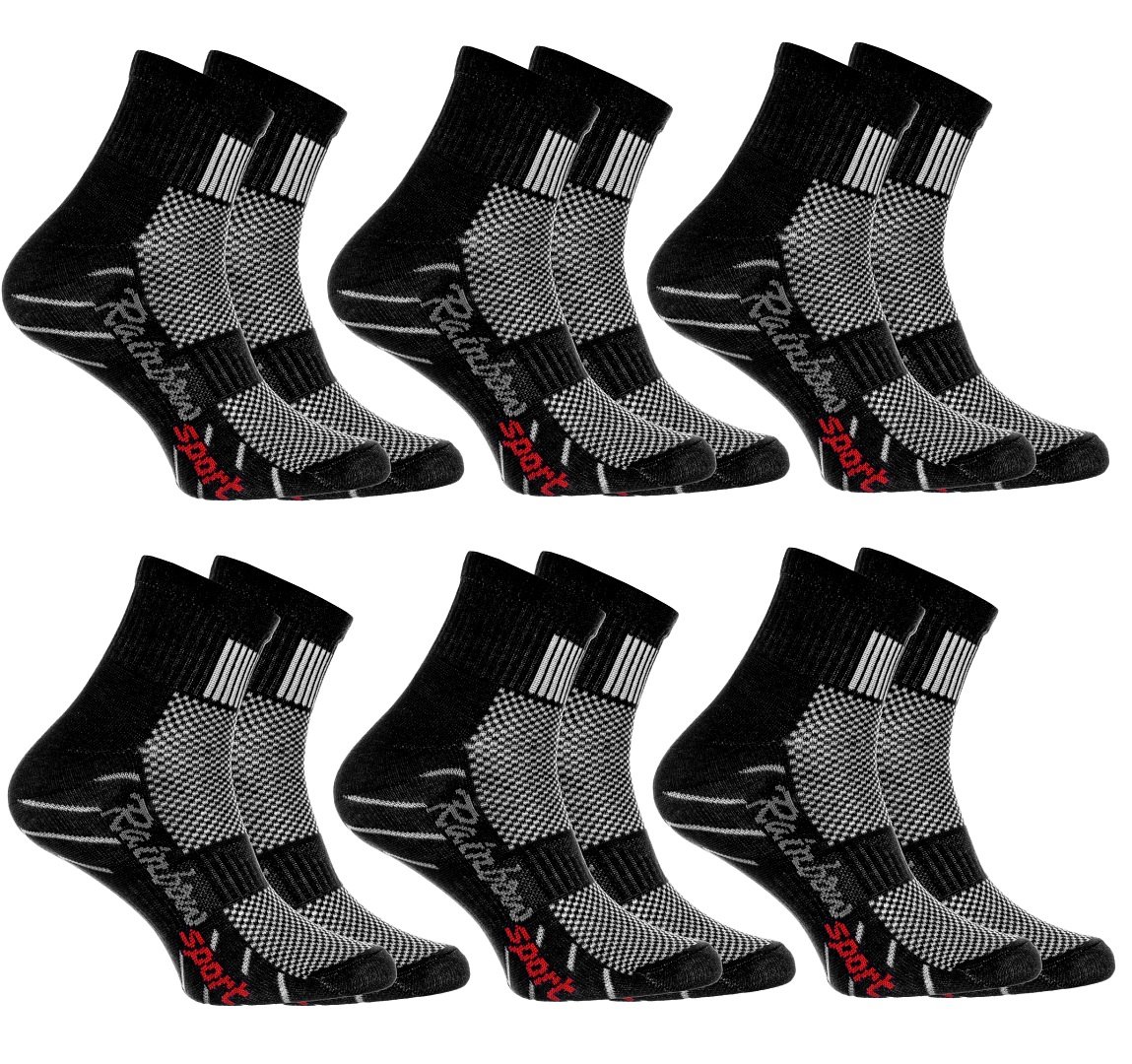 Rainbow Socks - Boys Girls Colourful Cotton Sneaker Sport Socks - 6 Pairs - Black - Size 11,5-2,5