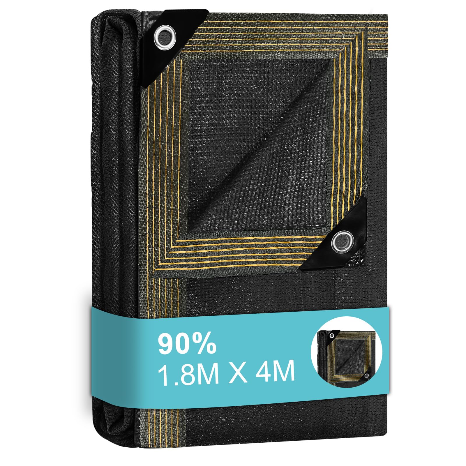 BeGrit Greenhouse Shading Net with Grommets Pergola Sun Shade Cloth 90% Shading Rate UV Resistant Sunblock Shade Netting Sunscreen Fabric for Garden Flower Plant Black(1.8m X 4m)