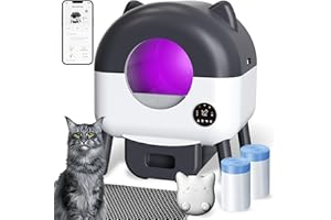 Automatic Self Cleaning Litter Box, MeowWhimsy Extra Large Automatic Cat Litter Box Self Cleaning Robot S7 for Cats, Smart Safety Sensors-App Control-Low Noise, Washable Tray,40 pcs Trash Bag