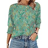 Womens Spring Tops 3/4 Sleeve Loose Fit Blouses Casual Shirts for Work Travel Beach S-XXL