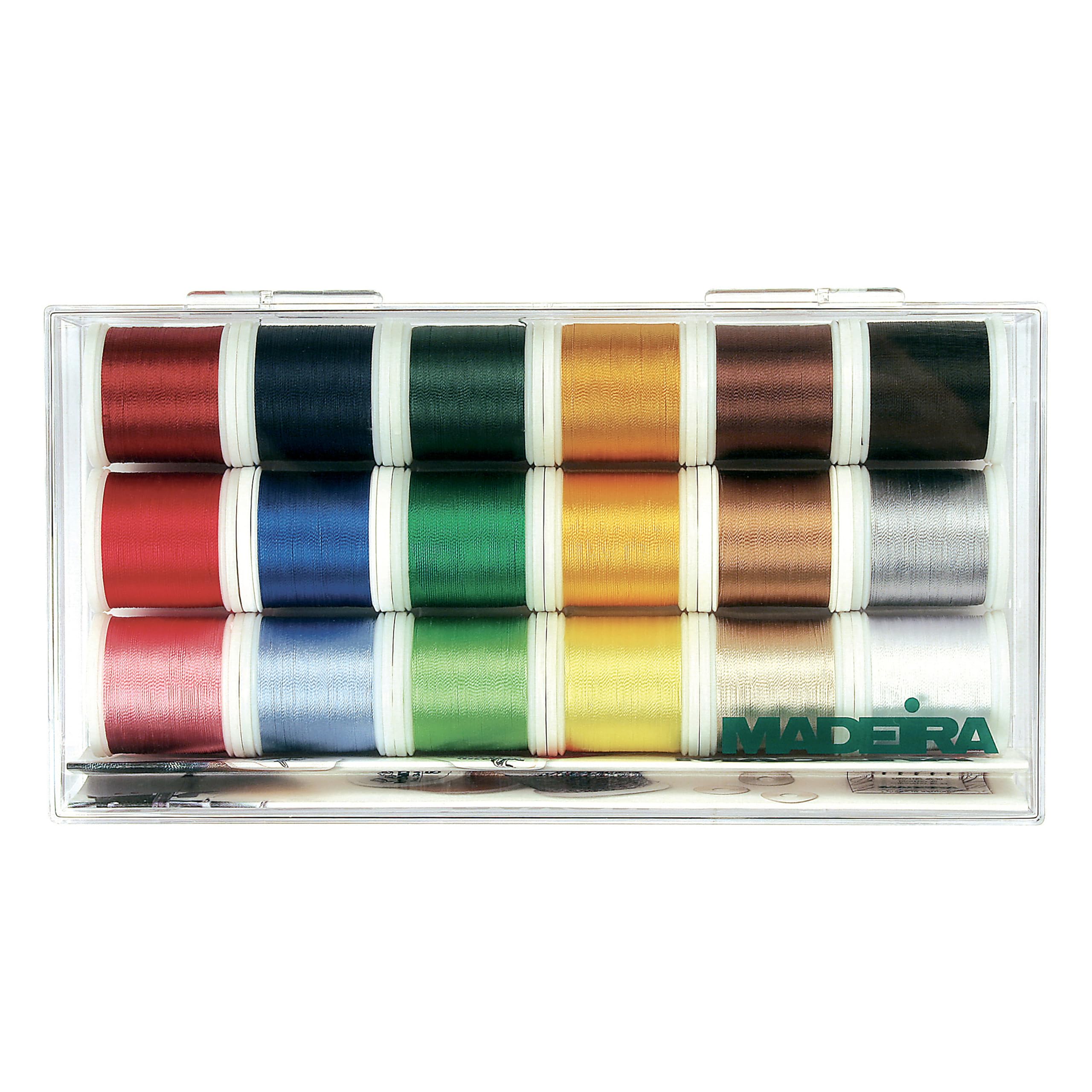 Madeira Rayon No.40 Clear Box x, 18 Spools Multi, 200m per Spool