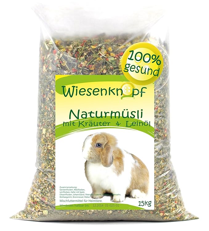 Wiesenknopf 15kg Kaninchenfutter Strukturfutter mit Kräuter, 2x7,5kg Pack