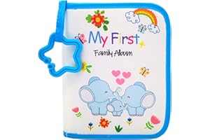 Buviagem Baby Soft Cloth Album; Baby‘s My First Photo Book for Family Memery with Safe Mirror Holds 17 Photos Kissing Elephant Family…