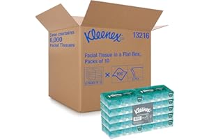 Kimberly-Clark Kleenex 13216 Facial Tissue, 2" Height x 4.75" Width x 8.875" Length, White (60 Boxes of 100 tissues) (total 6000 tissues)"