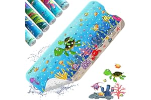 XIYUNTE Baby Bath Mat for Tub Non Slip Kids Bath Mat - 40''x16'' Extra Long Cartoon Bathtub Mat Non Slip Kids Shower Mat Eco-Friendly Toddler Bath Mats with Suction Cups, Machine Washable, Sea Turtle