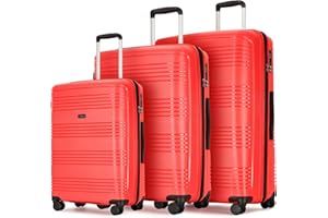 GinzaTravel 3 Piece Expandable Luggage Sets 20/24/29 inch Durable Suitcase Sets with Double Spinner Wheels TSA Lock For Travel Trips,Red