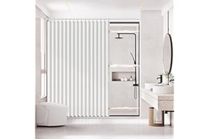 AJAZZ Acordion Shower Curtain Magnetic Folding Shower CurtainsFabric Polyester Waterproof Shower Curtains Suitable for Family Hotel Homestay Bathroom (White,77" W x 72" L) 1 Panel