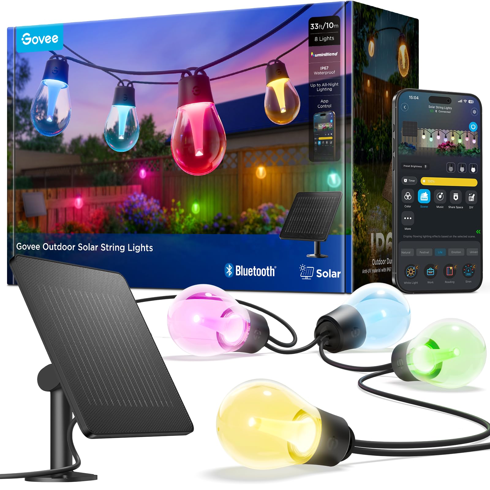 Govee Solar Lichterkette Outdoor 10m, RGBICW mit 16 Millionen Farben
