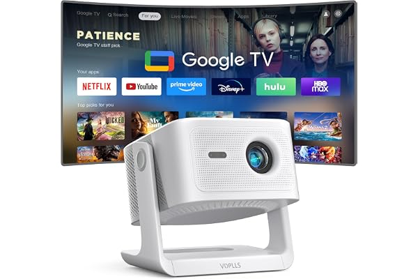 【Official Licensed Google TV】4K Smart Projector with WiFi and Bluetooth, VOPLLS Outdoor Projectors with Dolby/Auto Focus, Portable Movie Phone Wireless Gaming Wifi Proyector for Bedroom/Home/Ceiling
