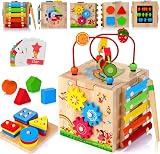 HELLOWOOD 8-in-1 Wooden Activity Cube Montessori Toy for 12+ Months