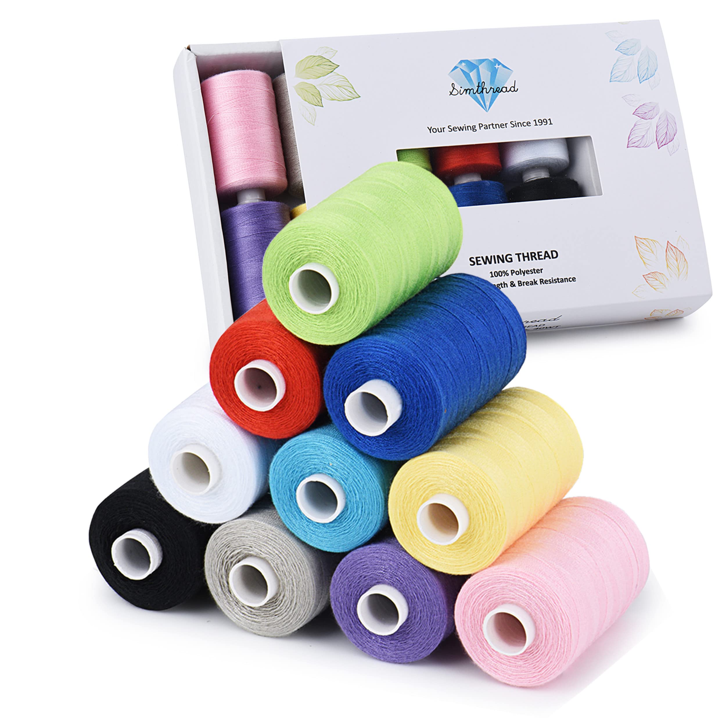 Simthread All Purpose Sewing Thread, 10 Spool 1000 Yards Each Bobbin Polyester Thread for Sewing, Handy Polyester Sewing Threads for Sewing Machine (Basic Color Series) — image 1