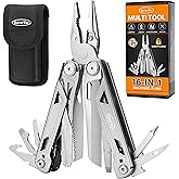 RoverTac 16-in-1 Multi Tool Pocket Knife Multitool Knife Heavy Duty Pliers Scissors Knife Wire Cutter/Stripper Saw Bottle/Can